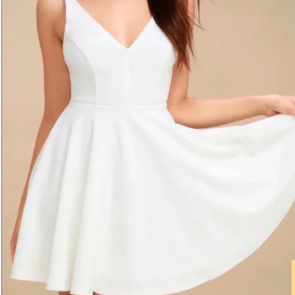 Lulus Bon Apetite Skater White Vneck Dress Medium